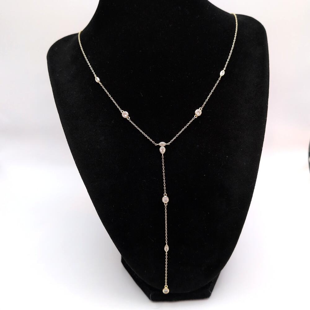 Argento Vivo Gold Over Sterling Silver Y-Drop Lariat CZ Station Chain Necklace